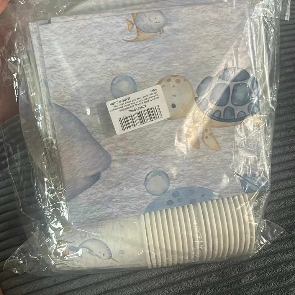 Sea Party Supplies Set with Plates, Cups, and Tablecloth
